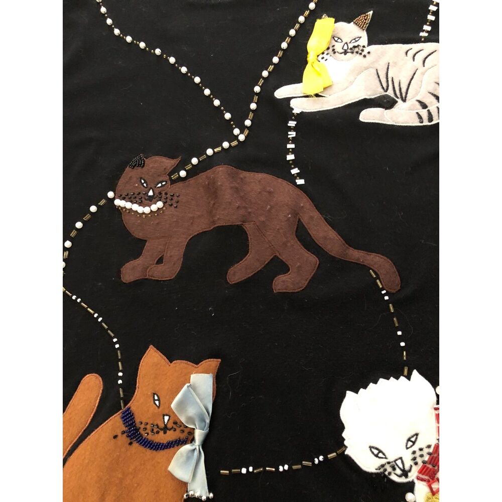 Vtg90s Victoria Harbour Cat Shirt Black Embroidered Beaded Applique Cottage Sz M - Picture 4 of 12